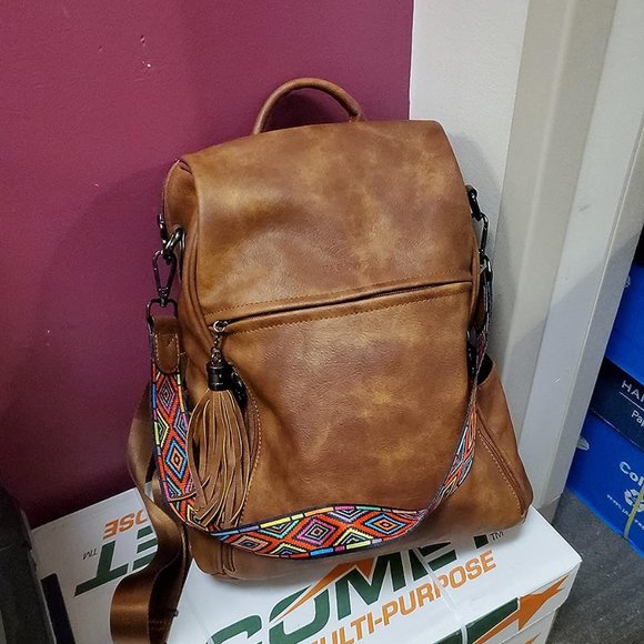 Women Brown Retro Style Travel Backpack with Tassel main image 14